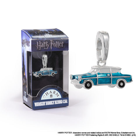 Charm Lumos représentant la voiture Weasley, un bijou exceptionnel inspiré de Harry Potter, en argent et bleu, parfait pour embellir vos accessoires tout en soutenant la fondation Lumos.