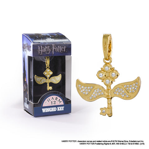 Charm Lumos Clé Volante inspiré de Harry Potter, élégant bijou doré avec brillants scintillants ajoutant une touche féerique.
