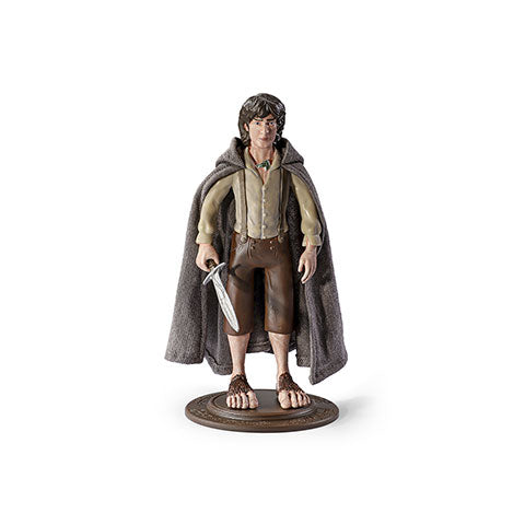 Figurine Toyllectible Bendyfigs de Frodon Sacquet du Seigneur des Anneaux, représentant le Hobbit avec Dard à la main, idéale pour les collectionneurs.