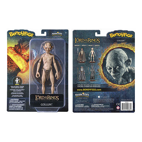Figurine Gollum - Toyllectible Bendyfigs inspirée du Seigneur des Anneaux, conçue par Noble Collection, représentant le personnage emblématique avec un poisson, parfaite pour les fans et collectionneurs.