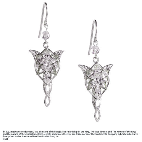 Boucles d'oreilles Étoile du Soir d'Arwen en argent 925ème, inspirées du Seigneur des Anneaux, ornées de cristaux scintillants, parfaites pour ajouter une touche d'élégance à toute tenue.