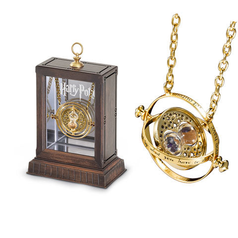 Retourneur de temps - Pendentif magique Harry Potter avec sablier en verre et chaîne en plaqué or, parfait pour les fans de la saga.