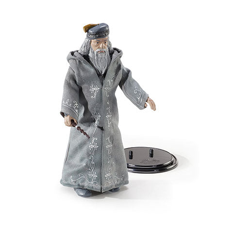 Détail de la figurine flexible d'Albus Dumbledore, représentant sa robe emblématique et sa baguette, idéale pour les fans de Harry Potter.