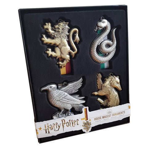 Pack d’ornements des 4 maisons - Harry Potter, ornements en métal de haute qualité représentant Gryffondor, Serdaigle, Poufsouffle et Serpentard, parfaits pour la décoration de Noël.