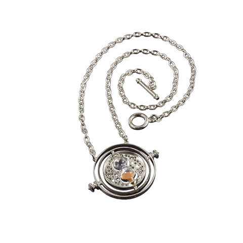 Retourneur de temps™ - Edition argent 925e, un pendentif élégant illustrant la magie du temps avec un sablier miniature, symbole de mystère et de nostalgie.