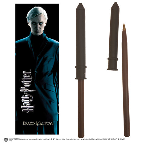 Stylo Baguette & Marque-page Drago Malefoy de la Noble Collection, un ensemble élégant pour les fans de Harry Potter, évoquant la magie et le style unique de Drago Malefoy.