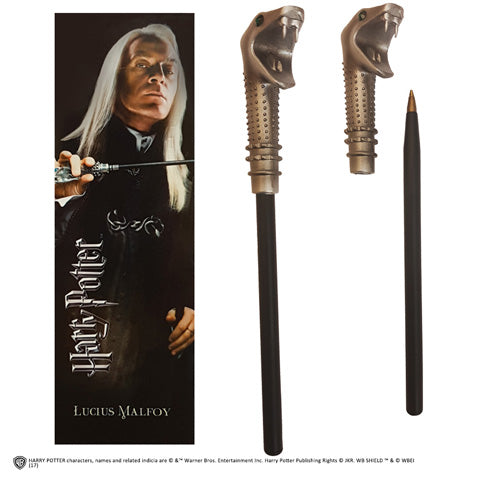 Stylo Baguette et Marque-page Lucius Malefoy de Noble Collection, un accessoire incontournable pour les fans de Harry Potter, évoquant la magie noire et le mystère.