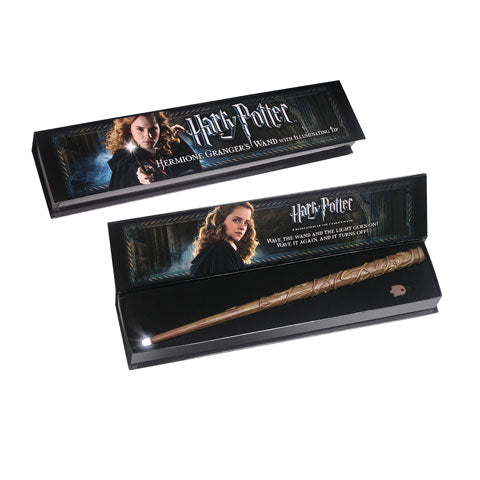 Baguette lumineuse Hermione - Harry Potter, conçue en PVC léger, mesure 35 cm, illuminée par le sort 'Lumos' pour une expérience magique unique.