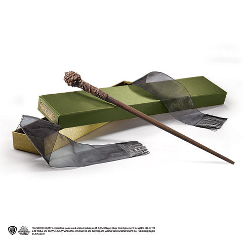 Baguette magique boîte Ollivander Bunty - Animaux Fantastiques, une baguette en résine de 41 cm présentée dans un coffret luxueux, idéale pour les fans et collectionneurs.