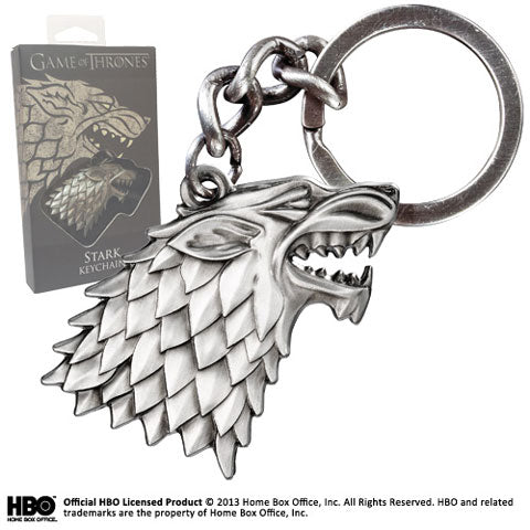 Porte-clés GOT - STARK en métal robuste, illustrant un loup emblématique de la maison Stark, idéal pour les fans de Game of Thrones.