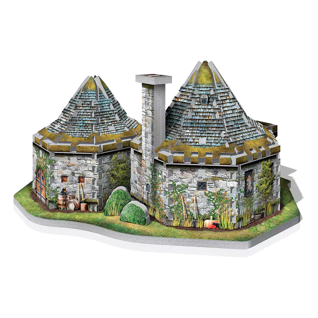 Puzzle 3D Hutte d'Hagrid de Wrebbit, une œuvre captivante pour les fans d'Harry Potter, montrant les détails colorés de la maison emblématique.