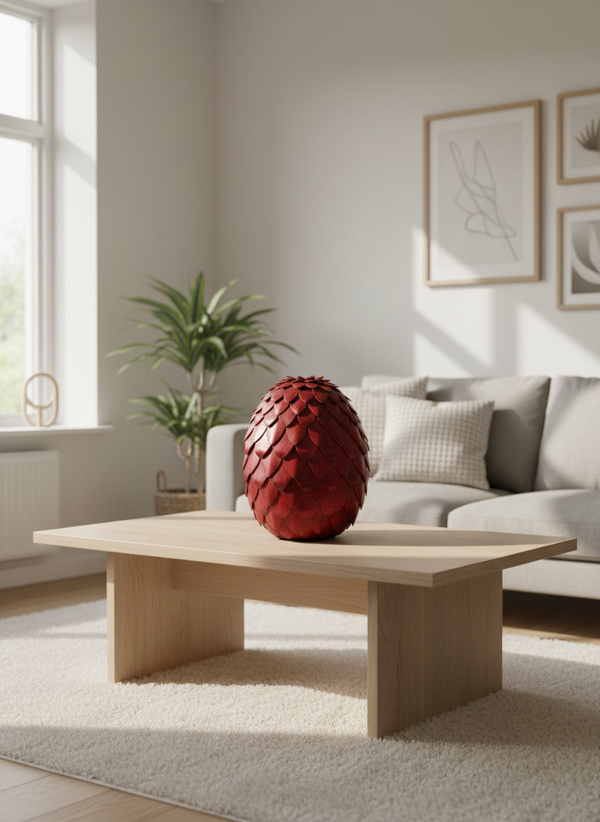 Sac à dos œuf de Dragon en cuir véritable porté par un aventurier, le compagnon idéal pour les collectionneurs de pièces uniques.