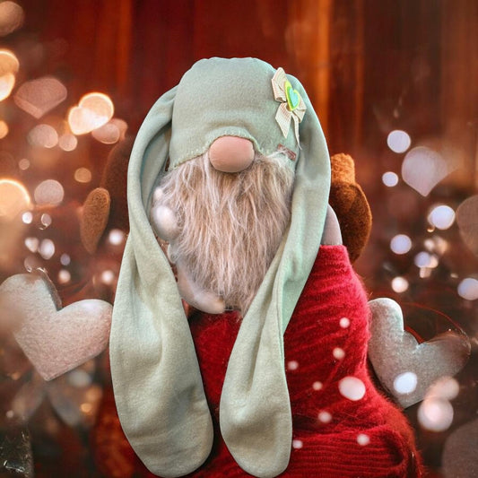 Gnome Lapin oreilles tombantes chapeau vert corps beige - CREA CRIS