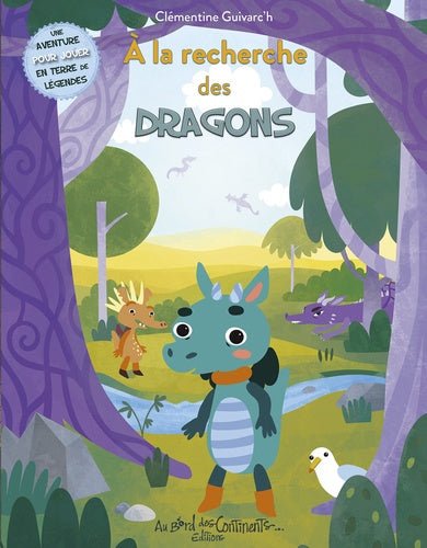 Illustration captivante du livre "A la recherche des Dragons" publié par AU BORD DES CONTINENTS, montrant Erou, le dragonneau intrépide en plein vol au-dessus des montagnes, symbole de l'aventure et de la magie.