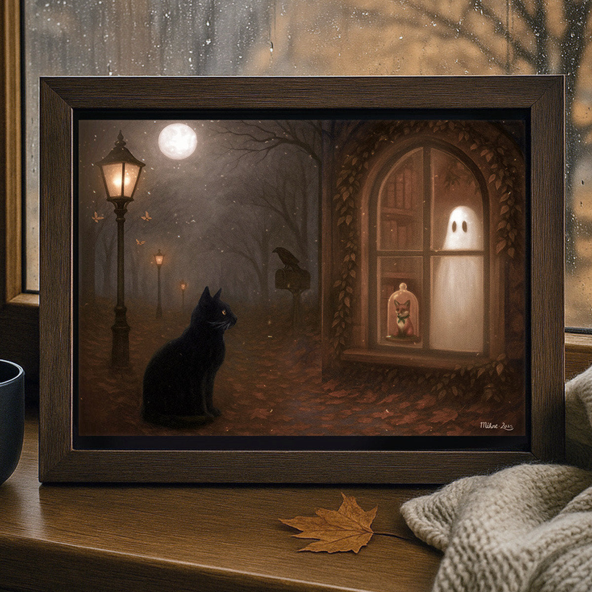 Affiche A3 - La Maison qui Respire Encore avec cadre, une illustration mystique de Mihne Creations, capturant l'atmosphère d'une demeure oubliée avec un souffle discret.