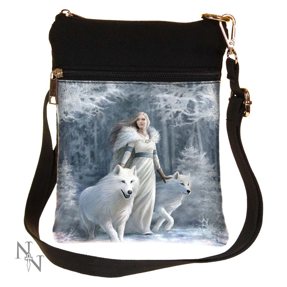Petit sac à bandoulière gothique Winter Guardians Fantasy Wolf par Anne Stokes