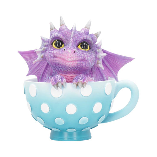 Figurine mignonne Dragon dans une tasse à thé 11,2 cm, vue rapprochée détaillée de la peinture artisanale du dragon.