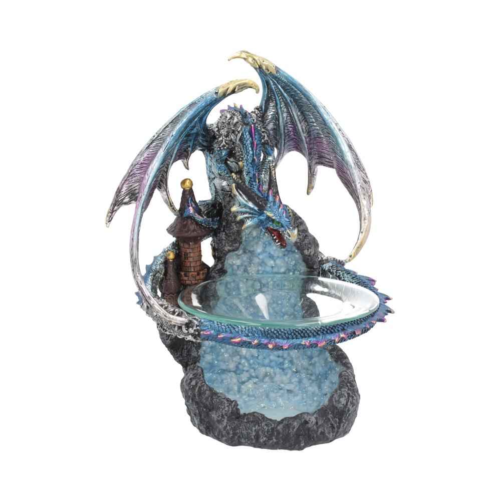 Brûle parfum Dragon Bleu de Nemesis Now, une sculpture fascinante représentant un dragon majestueux aux nuances de bleu et d'argent, idéale pour diffuser des huiles essentielles et apporter une ambiance magique à votre intérieur.