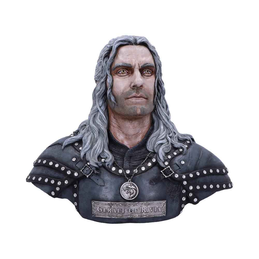 Buste du Sorceleur Geralt de Riv de 39,5 cm, conçu par Nemesis Now, capturant l'essence du célèbre héros de la saga fantastique.