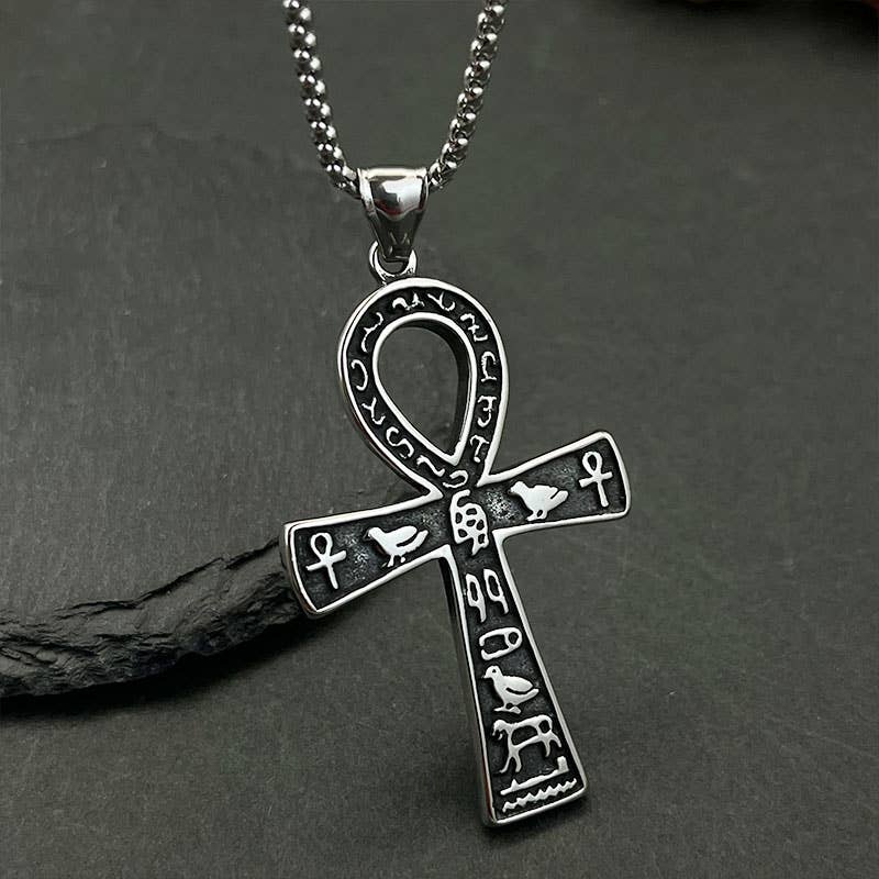 Collier à pendentif en forme de croix Ankh égyptienne Hip Hop Vintage par GemMeet, un accessoire mystique en acier inoxydable.