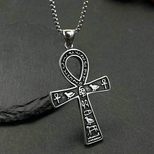 Collier à pendentif en forme de croix Ankh égyptienne Hip Hop Vintage par GemMeet, un accessoire mystique en acier inoxydable.