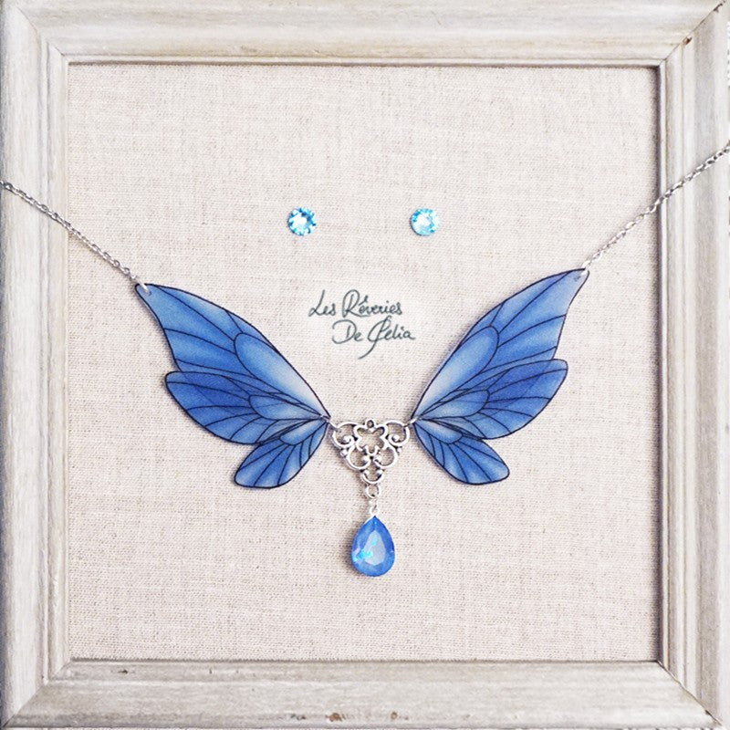 Collier Majestiel et puces d'oreilles bleu clair