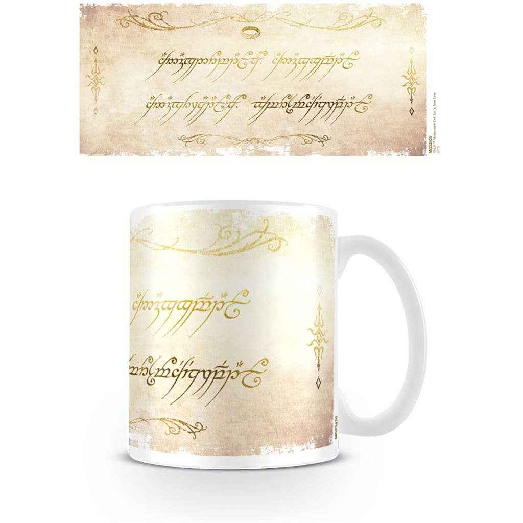Mug en céramique noir avec inscription dorée inspiré du Seigneur des Anneaux, conçu par Pyramid International pour les passionnés de la Terre du Milieu.