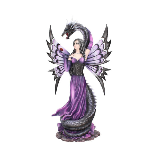 Figurine captivante Fée L’Étreinte du Gardien de 60 cm par Nemesis Now, affichant une beauté mystique avec sa robe violette, serpent noir, et ailes majestueuses, parfaite pour les amateurs de fantasy.