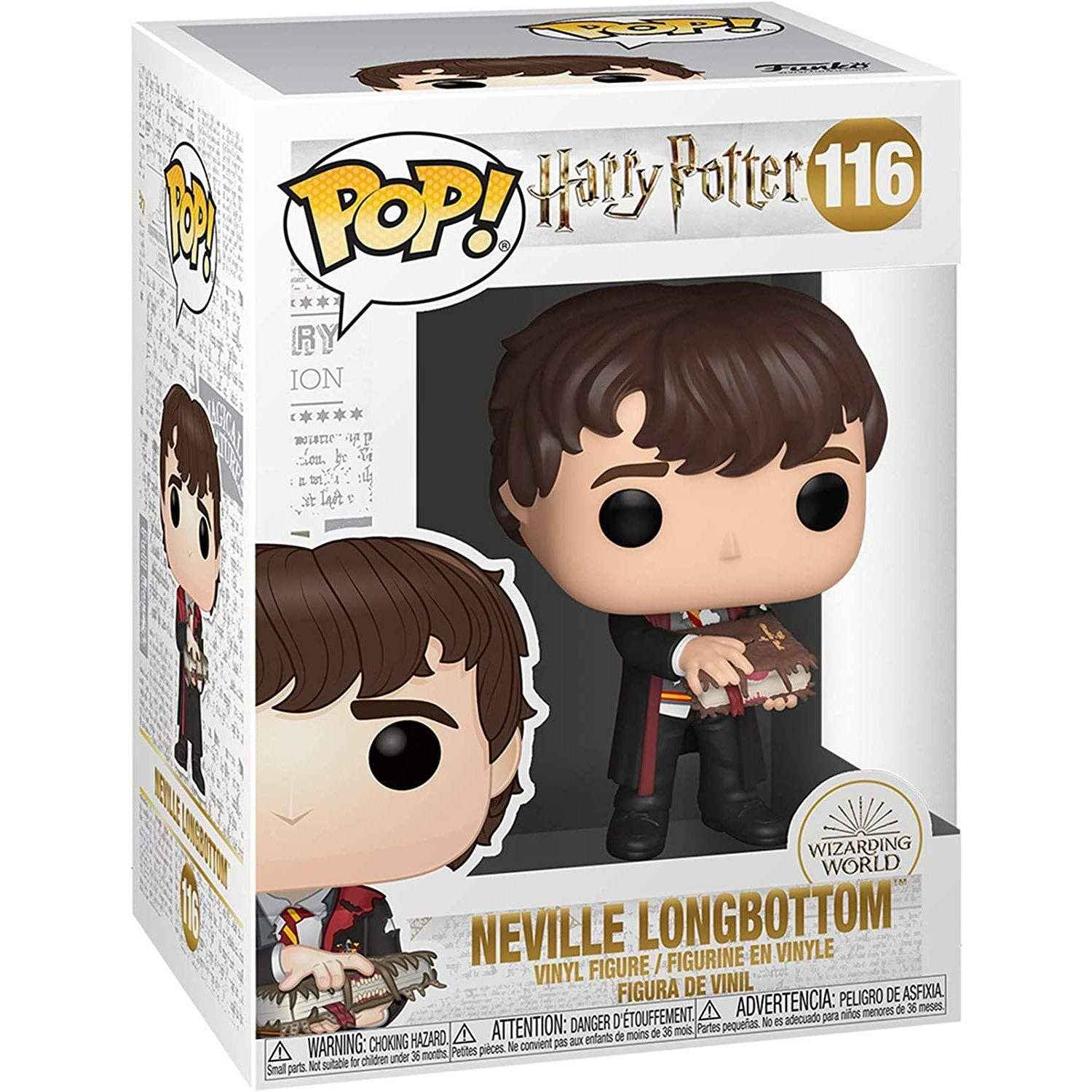 Détails de la figurine Funko Pop Harry Potter - Neville avec le livre monstre de Fundom, mettant en avant le design minutieux et ludique.