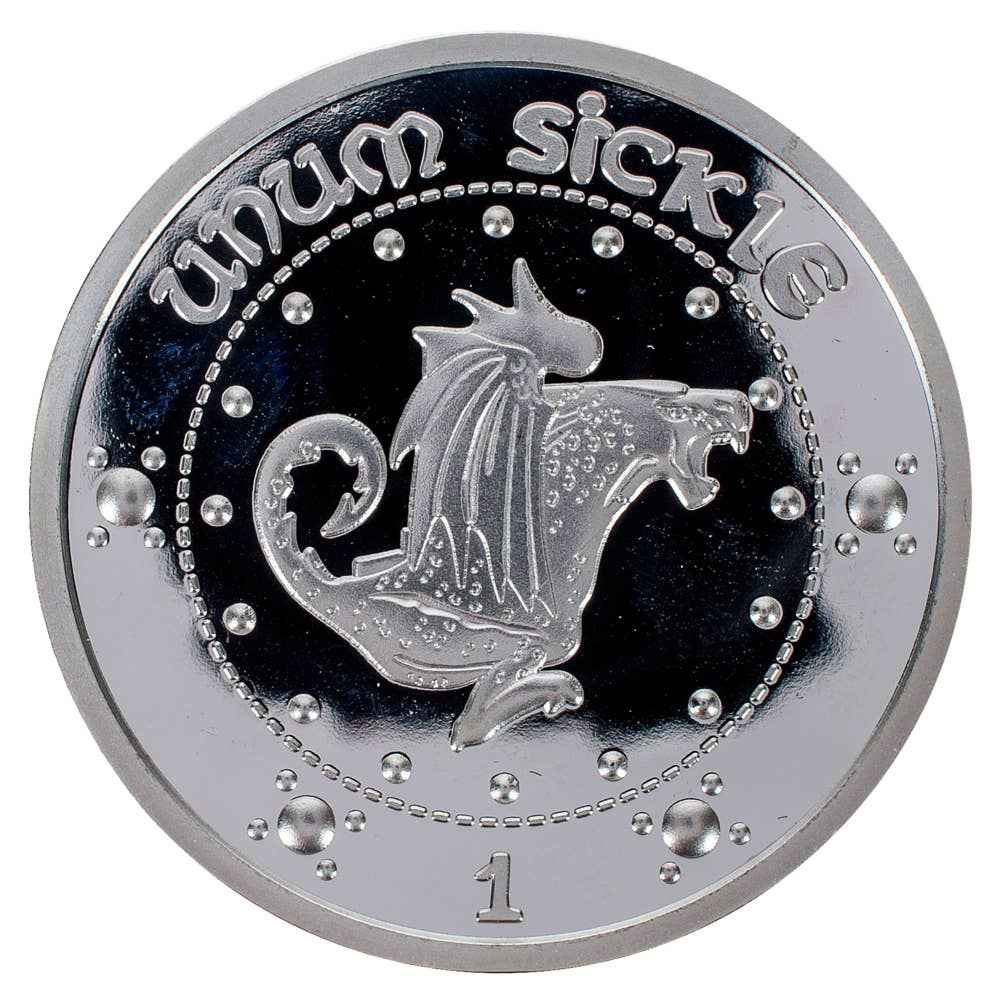 Répliques de pièces de monnaie Gringotts de Harry Potter par AAA Merchandise Limited, comprenant un galion, une faucille et un nœud, parfait pour les fans de l'univers magique.