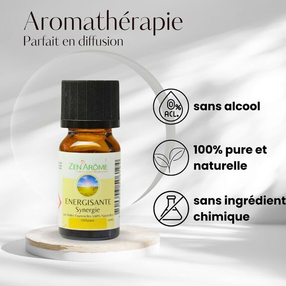 Flacon de 10 ml d'Huile Essentielle Synergie Énergisante d'Ankorstore, mélange d'huiles essentielles à diffuser qui illumine votre environnement et stimule votre énergie.
