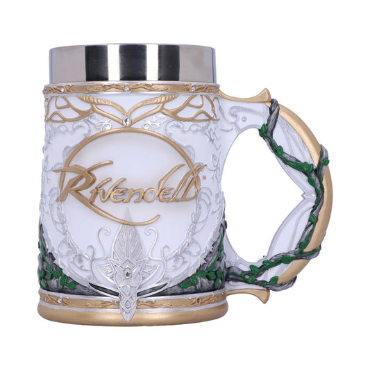 Détails de la chope Rivendell 15.5cm, avec une couronne dorée inspirée d'Arwen, conçue par Nemesis Now pour les fans de Tolkien.