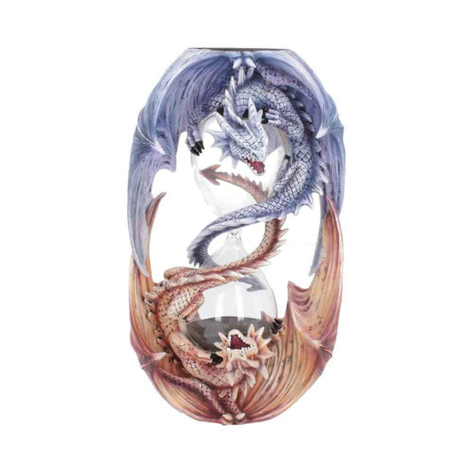 Sablier Les Gardiens du Temps en résine avec dragon orange et bleu, 20cm, créé par Anne Stokes et proposé par Nemesis Now, une pièce fascinante qui évoque la magie et le fantastique.
