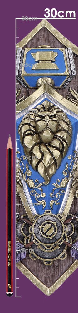 Plaque murale World of Warcraft Alliance 30cm par Nemesis Now, décor artisanal en résine bleue et or, symbole d'unité et d'honneur.