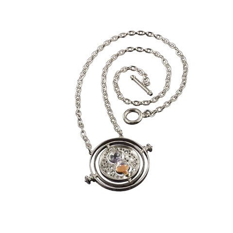 Collier Retourneur de temps en argent 925e par Noble Collection, à la fois élégant et fascinant, évoquant l'aventure et l'amitié dans le monde enchanté de Poudlard.