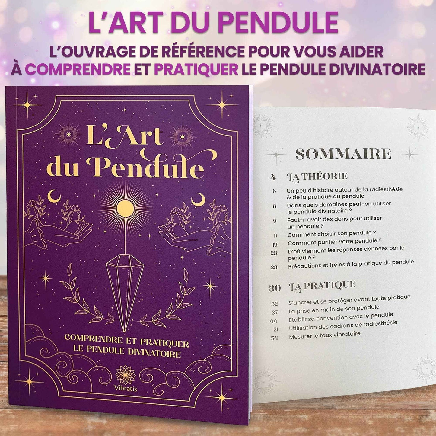 La fleur de vie, symbole sacré pour purification, dans le coffret art du pendule de Vibratis avec pendule divinatoire.