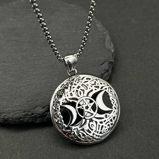 Collier à pendentif rétro Hip-Hop Hollow Star Moon Tree of Life