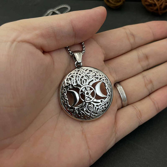 Collier à pendentif rétro Hip-Hop Hollow Star Moon Tree of Life