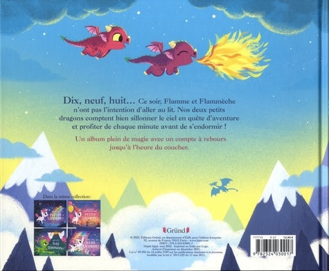 Couverture colorée du livre 'Au lit, petit dragon !' de AU BORD DES CONTINENTS, illustrant le doux moment du coucher avec des dragons intrépides.