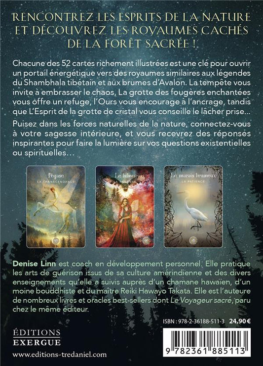 Boîte contenant L'Oracle de la Forêt Sacrée, idéale pour les explorations spirituelles avec 52 cartes magnifiquement illustrées.
