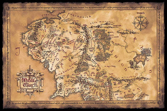 Poster du Seigneur des Anneaux Carte de la Terre du Milieu (sombre) 61 x 91,5