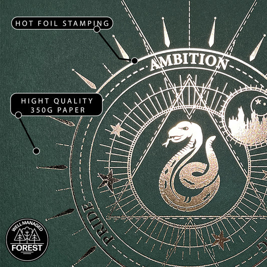 Détail de l'affiche de collection Serpentard - Harry Potter, mettant en avant la qualité du papier et le design élégant.