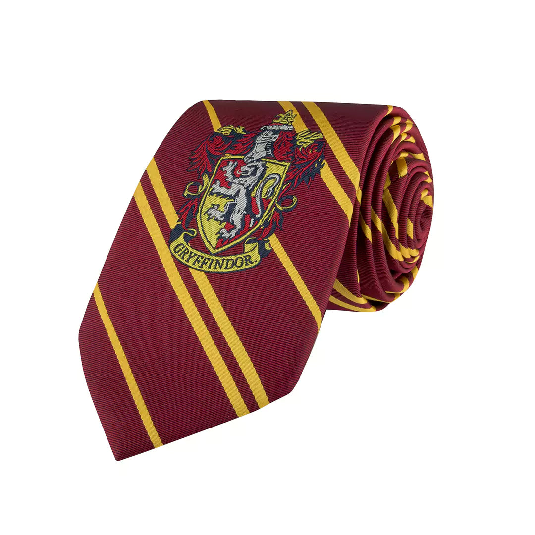 Cravate Gryffondor - Logo tissé, un accessoire énigmatique pour les fans de Harry Potter, affichant fièrement le symbole de courage.