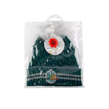 Bonnet à pompon Serpentard - Harry Potter, parfait pour les fans de sorcellerie,, illustrant fièrement les couleurs emblématiques de Serpentard.