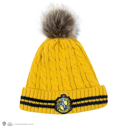 Bonnet à pompon Poufsoufle inspiré de Harry Potter, élégant et confortable, avec écusson emblématique. Parfait pour afficher votre loyauté et style.