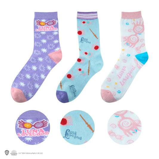 Chaussettes Luna Lovegood - Lot de 3 paires inspirées de Harry Potter, au design unique pour les fans de magie.