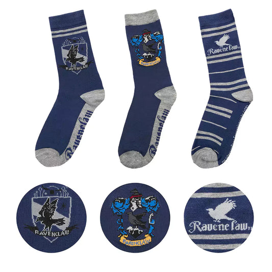 Lot de 3 paires de chaussettes Serdaigle - Du 35 au 45 - Harry Potter, parfaites pour montrer votre appartenance à la maison Serdaigle.