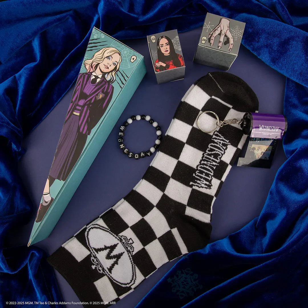 Détails captivants du Calendrier de l’avent Deluxe 2025 'Wednesday' de Distrineo, un cadeau idéal pour égayer le mois de décembre.