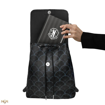 Sac à dos noir La Chose - Wednesday élégant et moderne, parfait pour le bureau et les sorties.