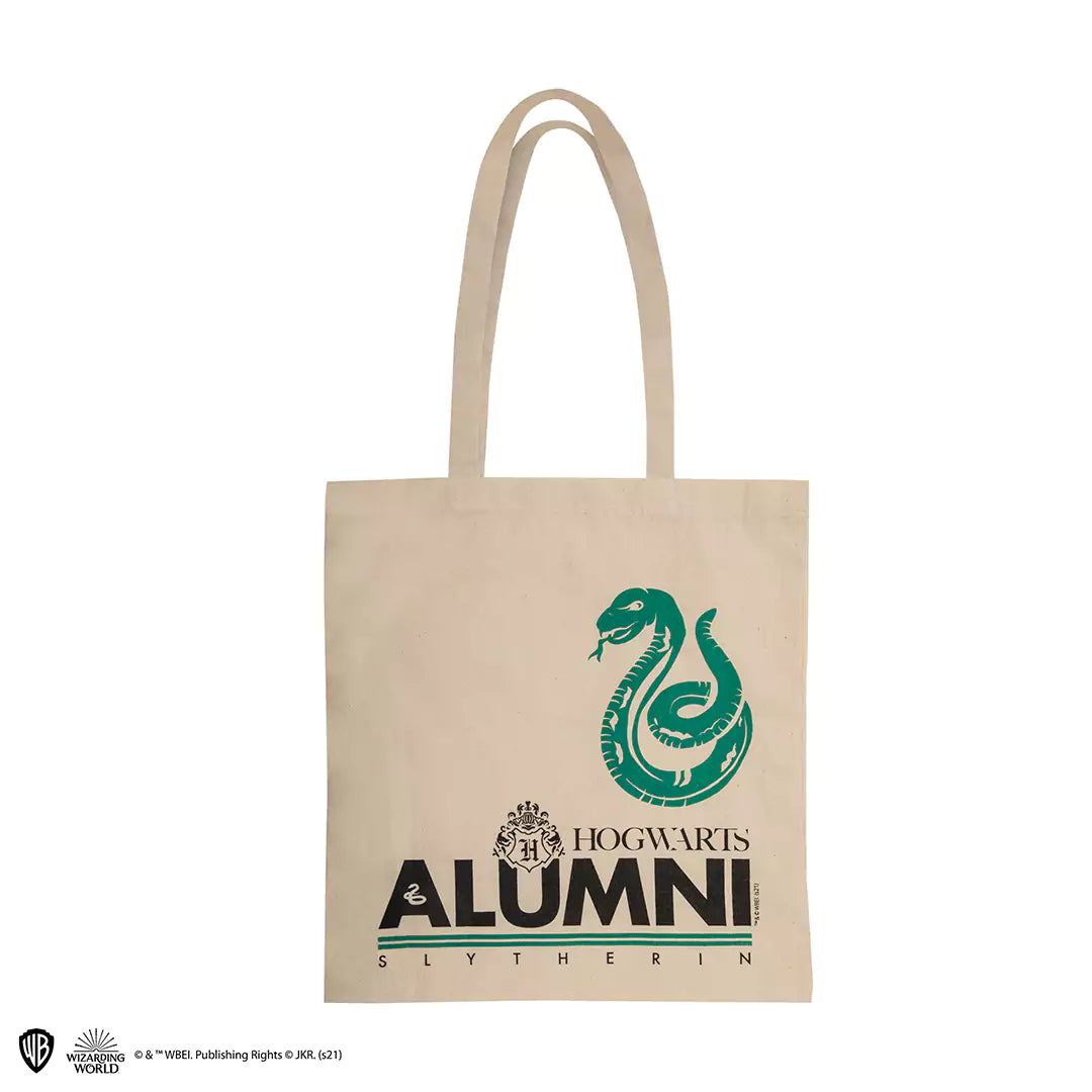 Tote Bag Alumni Serpentard Harry Potter avec logo emblématique et design élégant, parfait pour les fans de la maison Serpentard.